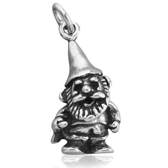 Sterling silver garden gnome charm on a white background