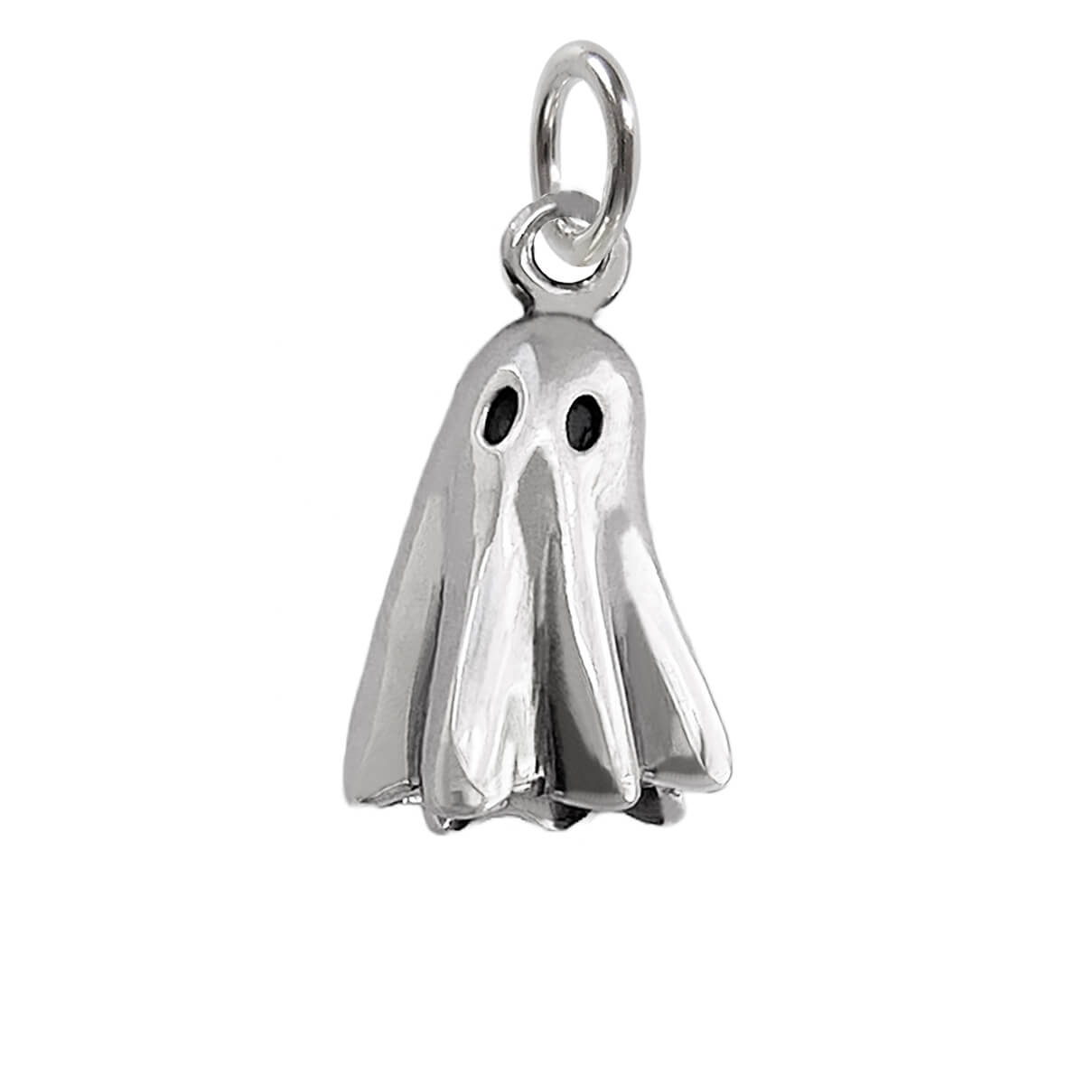Sterling silver ghost charm on a white background
