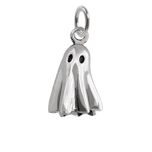 Sterling silver ghost charm on a white background