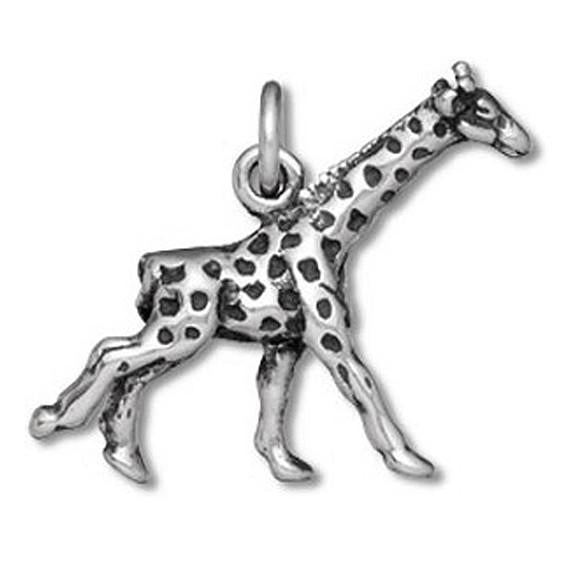Sterling silver giraffe charm on a white background