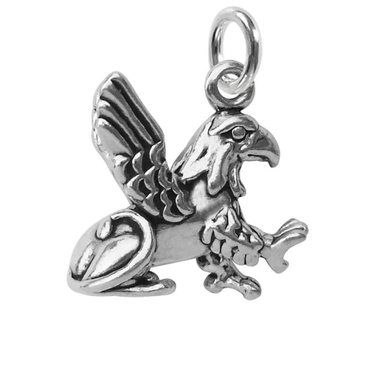 Sterling silver griffin charm on a white background