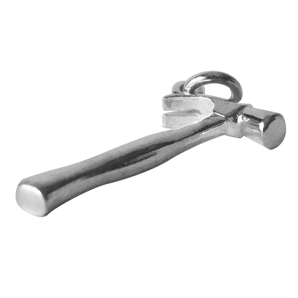 Sterling silver hammer charm on a white background