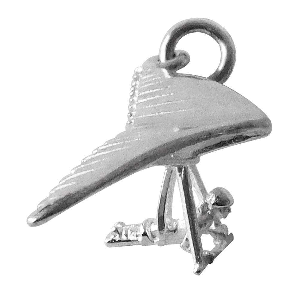 Sterling silver hang glider charm on a white background