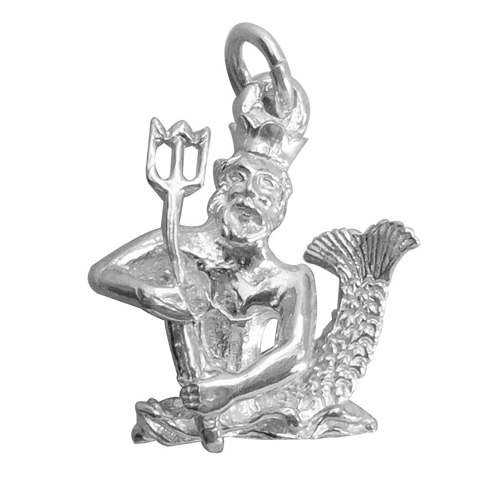 Neptune God of the sea charm in sterling silver