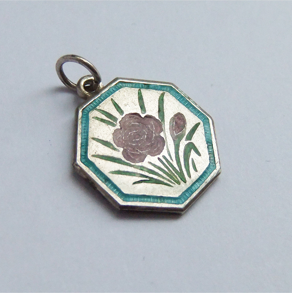 Thomas L Mott Flower Month October Carnation Sterling Silver Enamel TLM