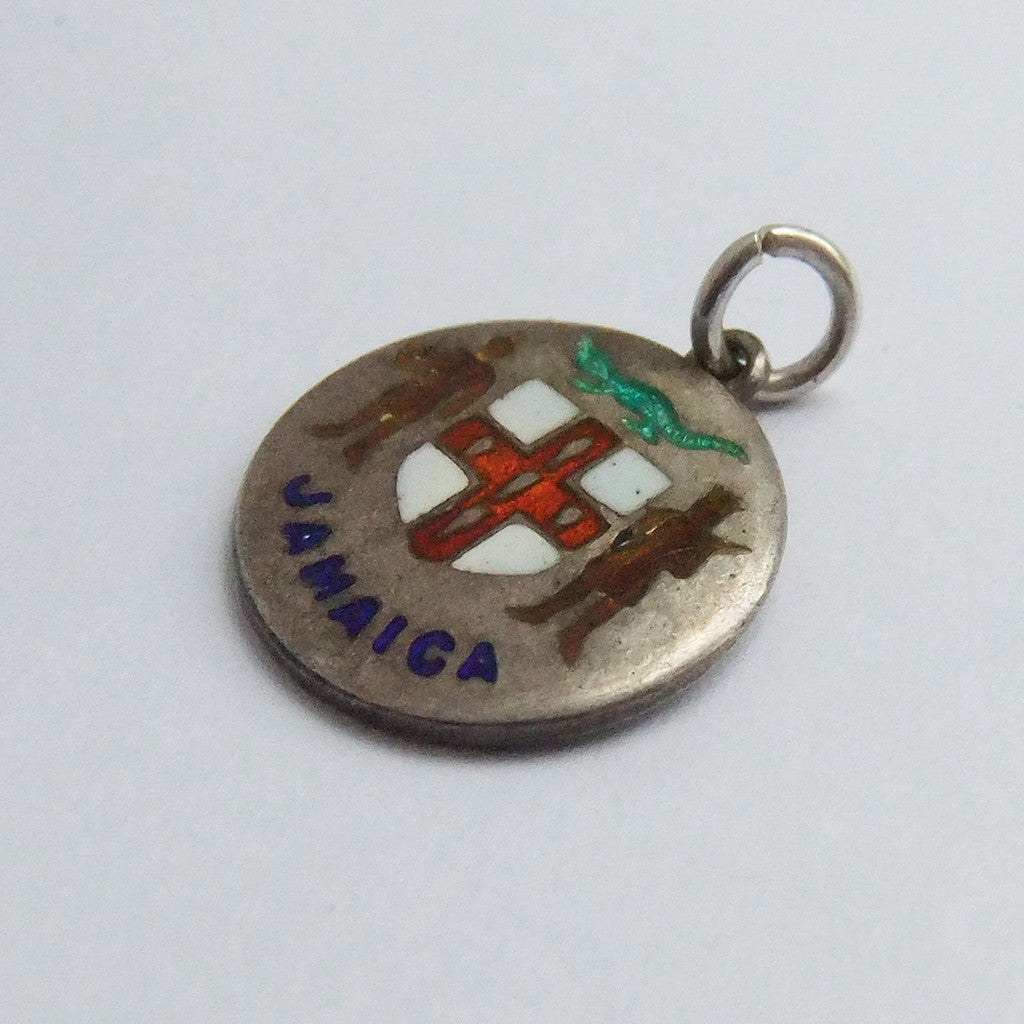 Thomas L Mott Jamaica Coat of Arms Charm Sterling Silver Enamel TLM