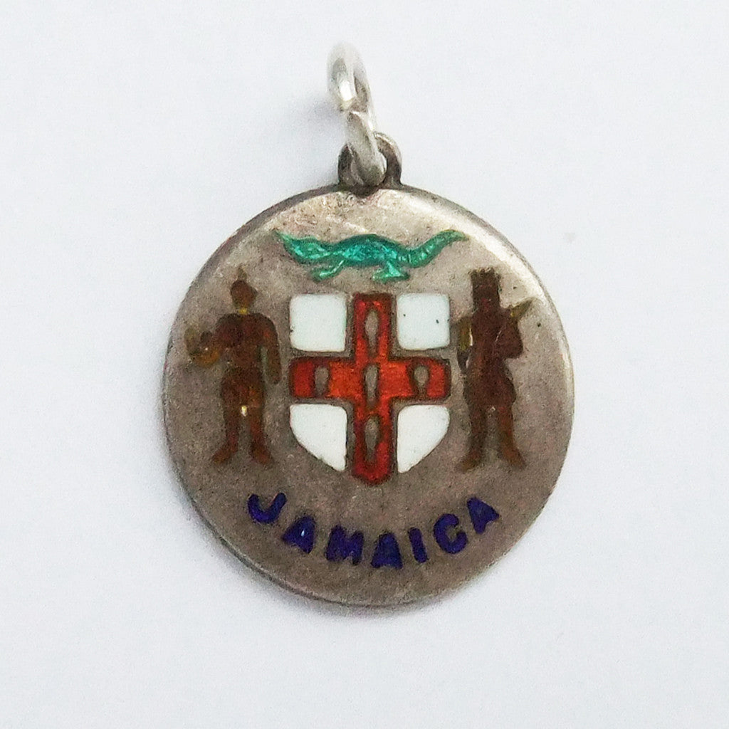 Thomas L Mott Jamaica Coat of Arms Charm Sterling Silver Enamel TLM