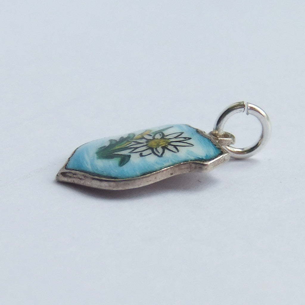 Edelweiss flower enamel silver shield bracelet charm