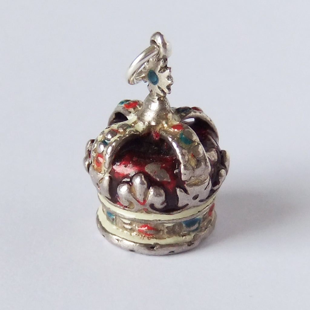 Vintage Silver Enamel Crown Charm