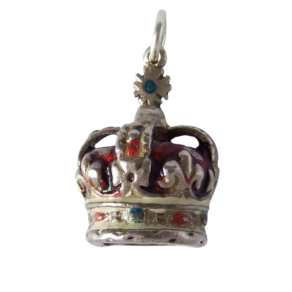 Vintage Silver Enamel Crown Charm