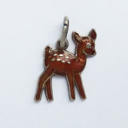 Vintage Enamel Sterling Silver Baby Deer Fawn Charm