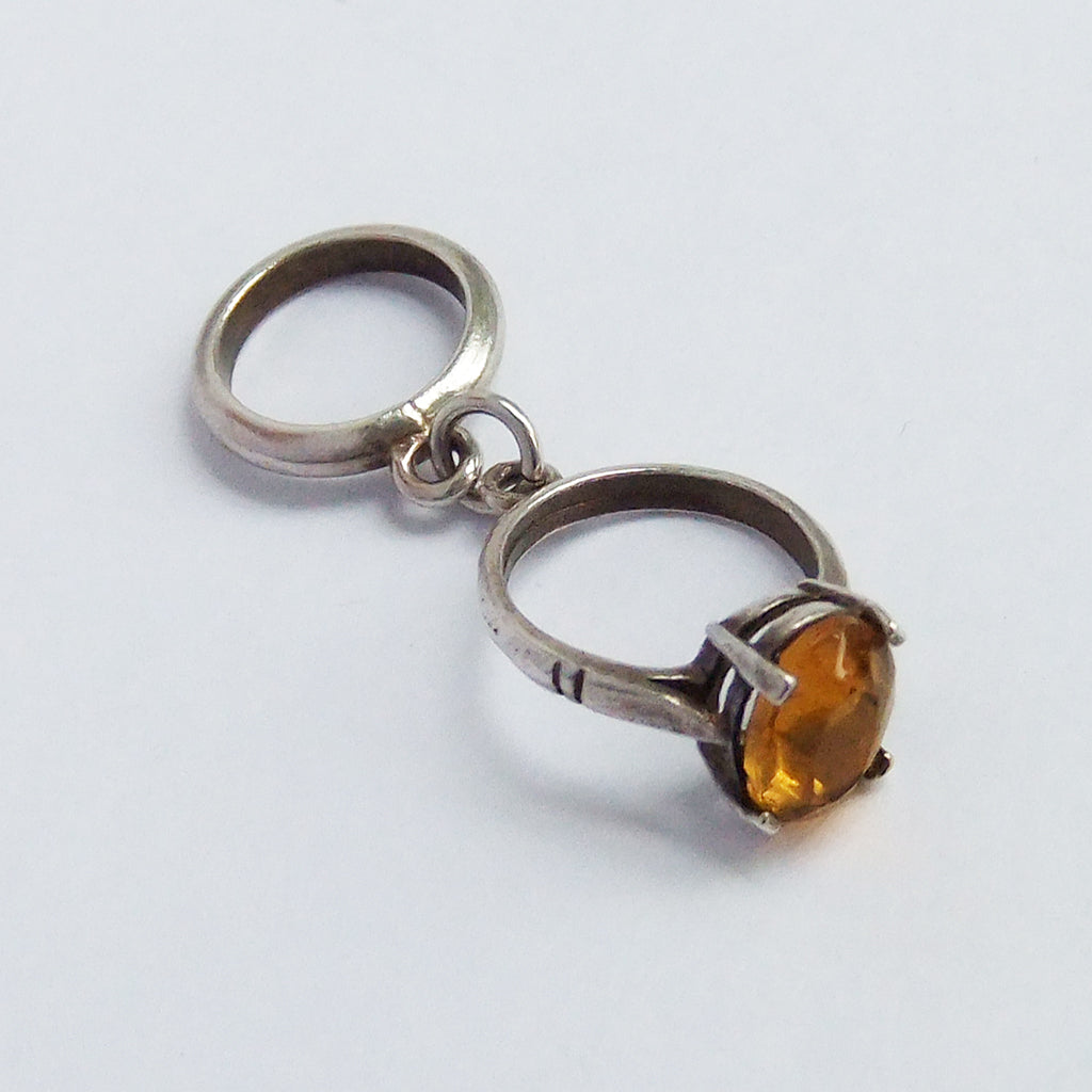 Vintage Engagement and Wedding Ring Charm with Yellow Crystal