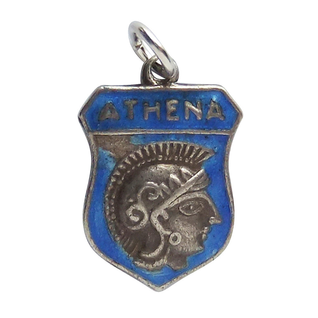 Vintage Silver and Enamel Greek Athena Shield Charm