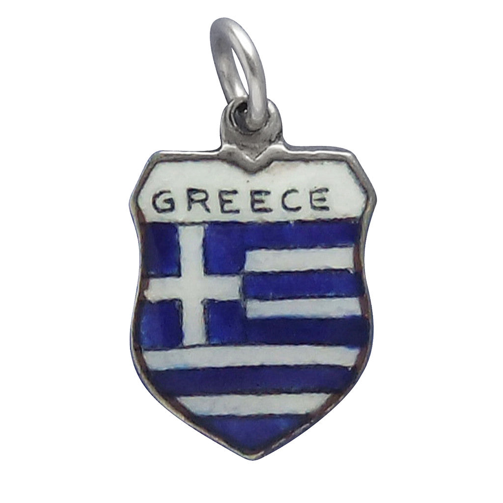 Vintage Silver Enamel Greece Travel Shield Charm