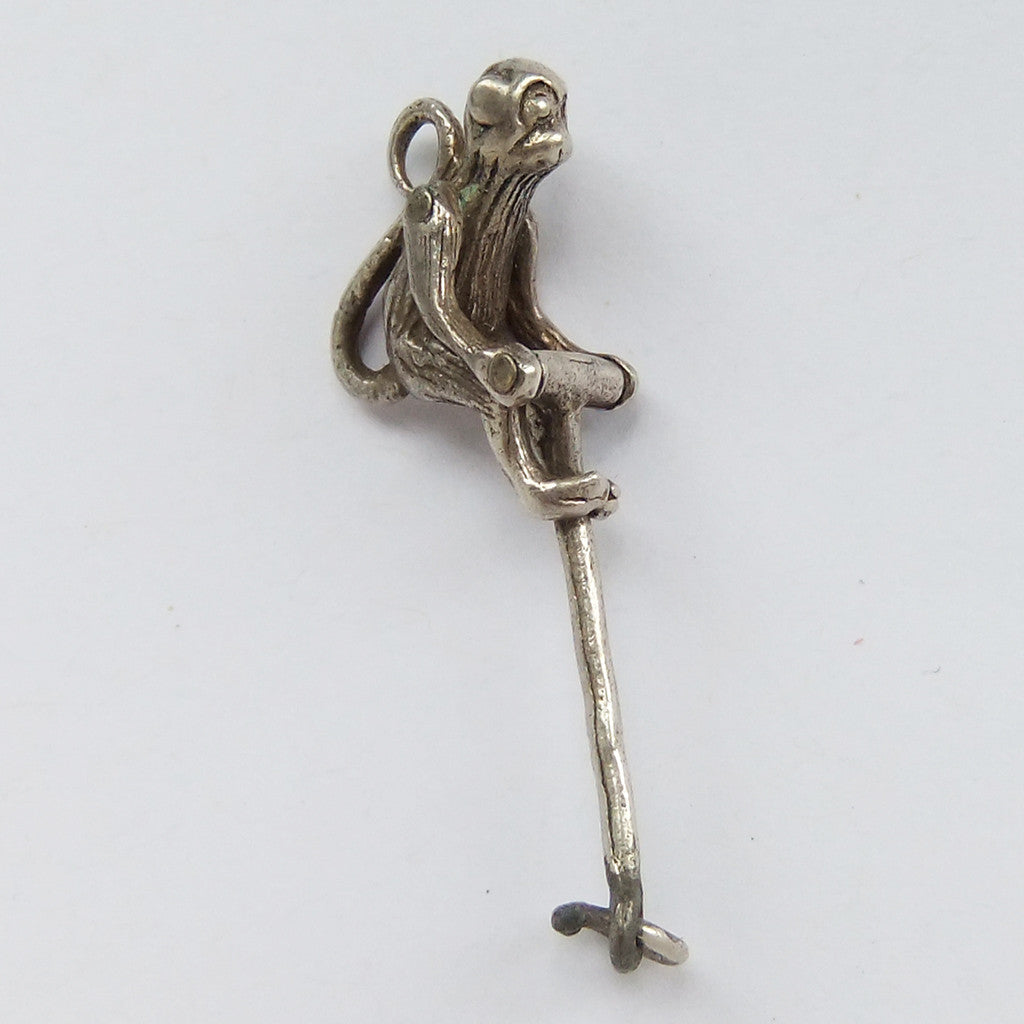 Moving sterling silver circus monkey charm