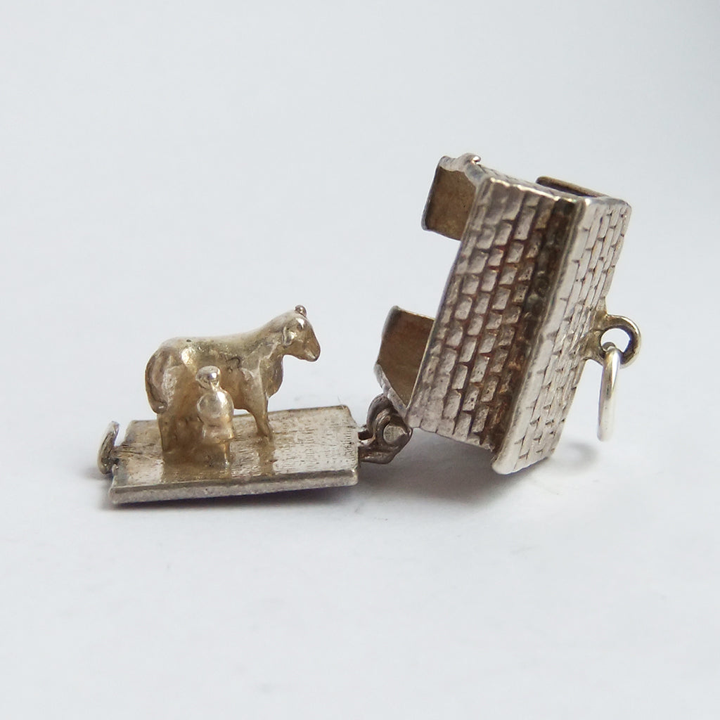 Vintage Nuvo Opening Cow Shed Sterling Silver Charm