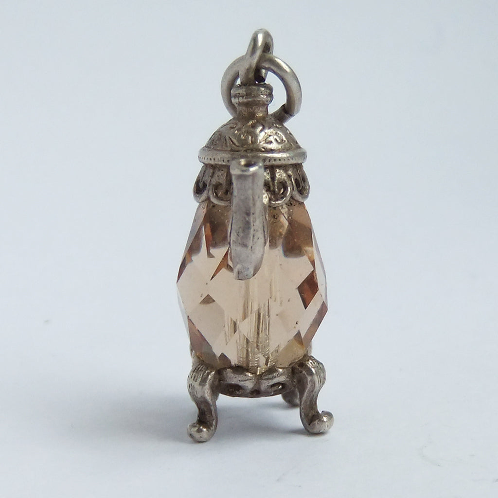 Vintage Nuvo Brown Crystal Coffee Pot Sterling Silver Charm
