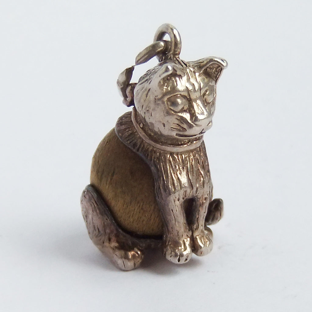 Vintage Nuvo Touch Wood Cat Sterling Silver Charm