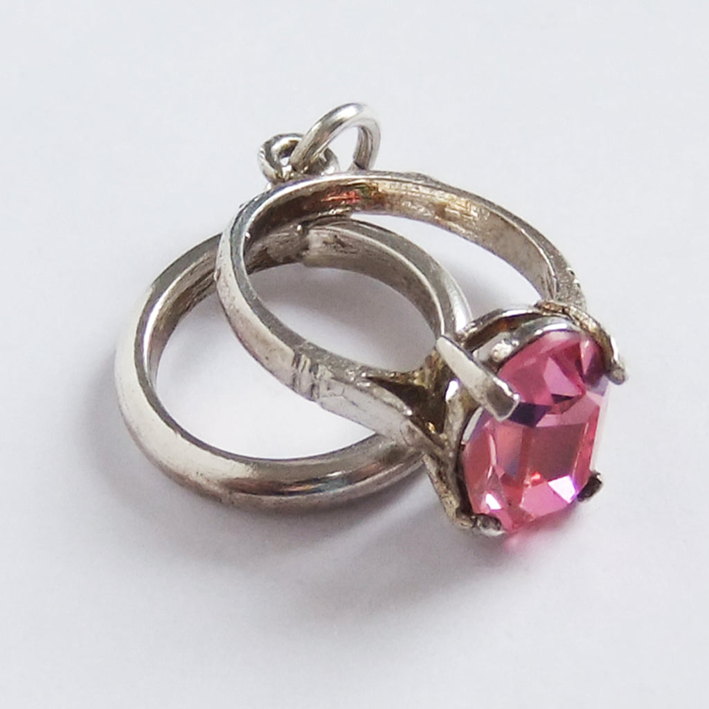 Vintage Engagement Ring and Wedding Ring Charm with Pink Crystal