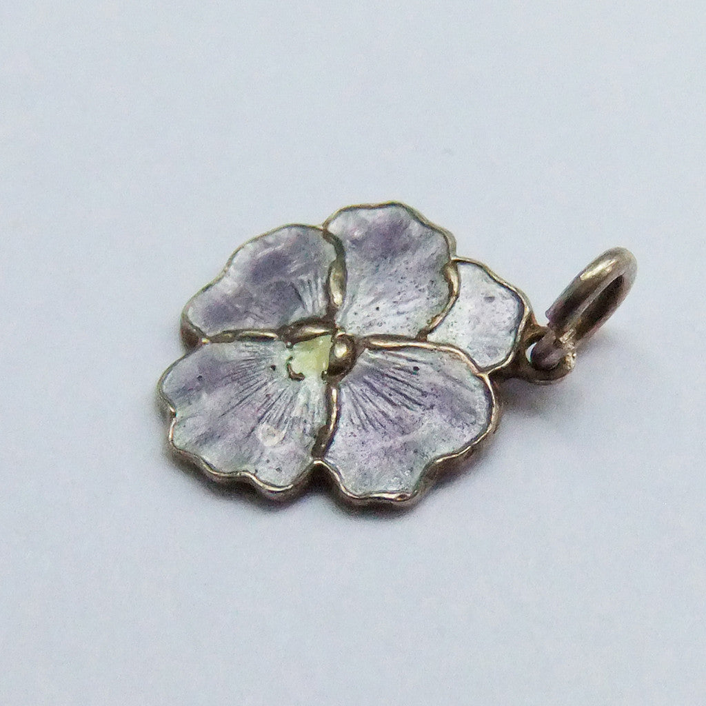 Vintage Enamel Purple Pansy Flower Charm in Sterling Silver