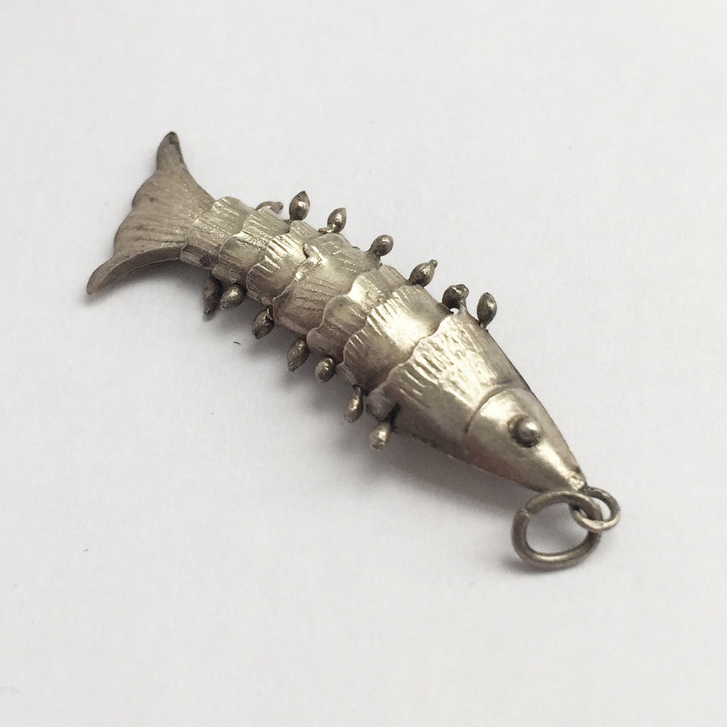Vintage silver articulated fish charm pendant