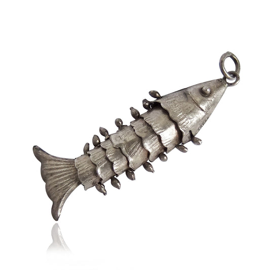Vintage silver articulated fish charm