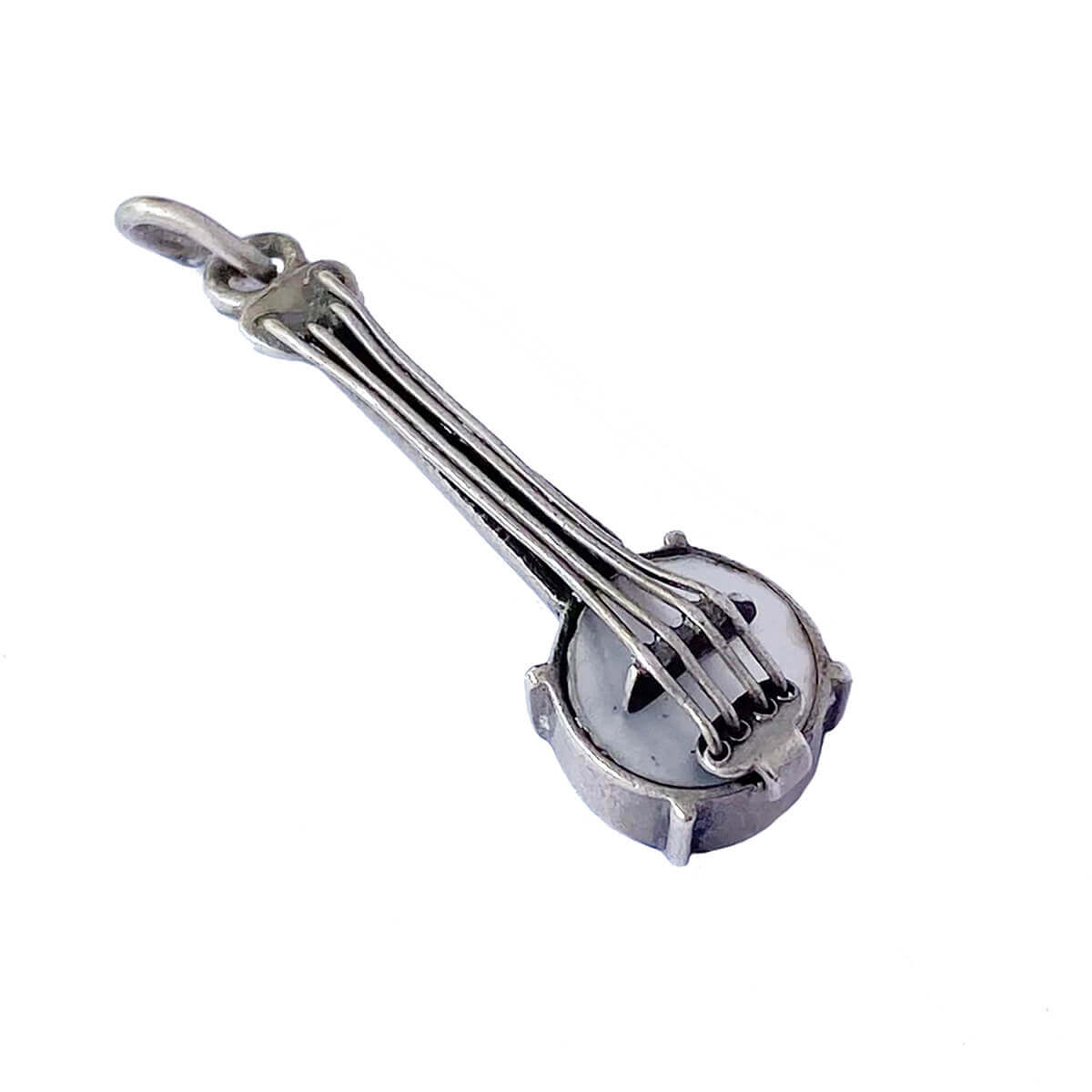 Silver Vintage banjo charm on white background