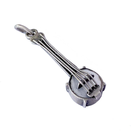 Silver Vintage banjo charm on white background