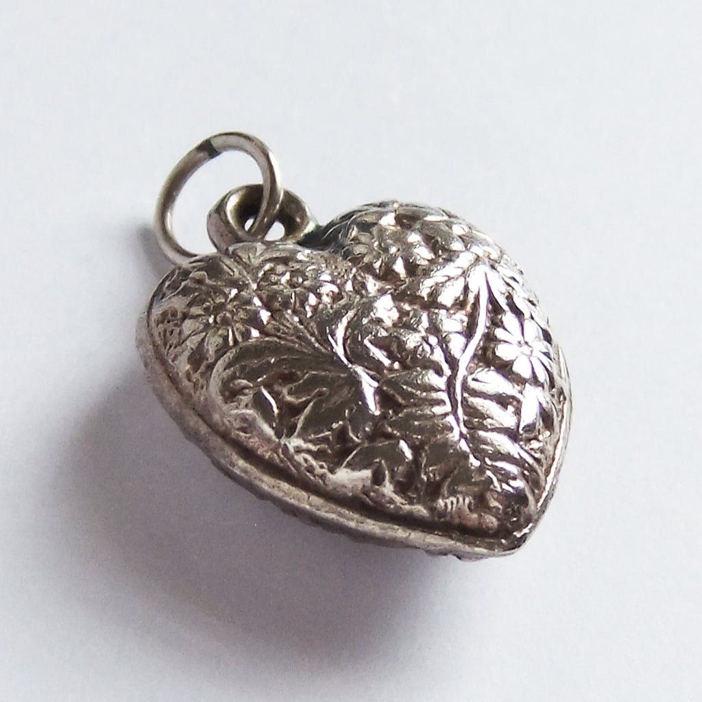 Vintage Silver Floral Heart with Flowers Charm