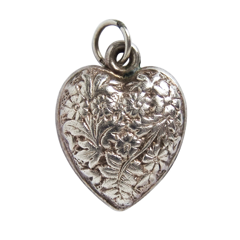 Vintage Silver Heart with Flowers Charm