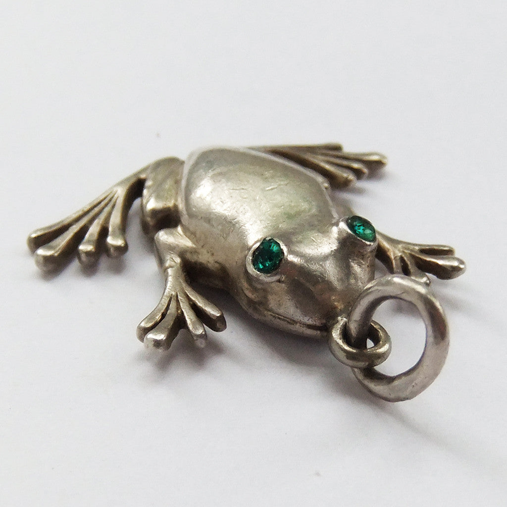 German Frog Charm 835 Silver with Green Crystal Eyes