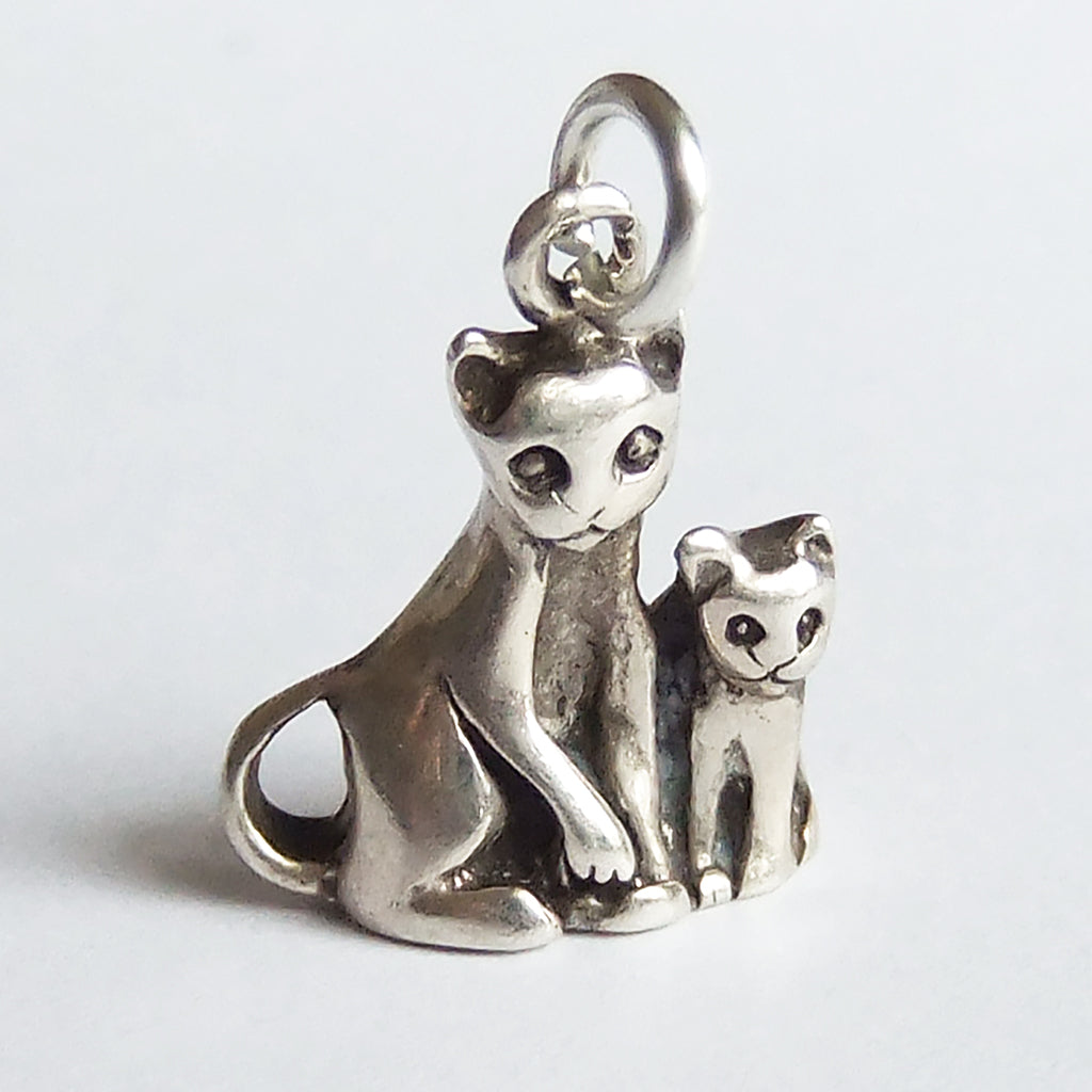 Vintage Cat and Kitten Sterling Silver Charm by Jezlaine