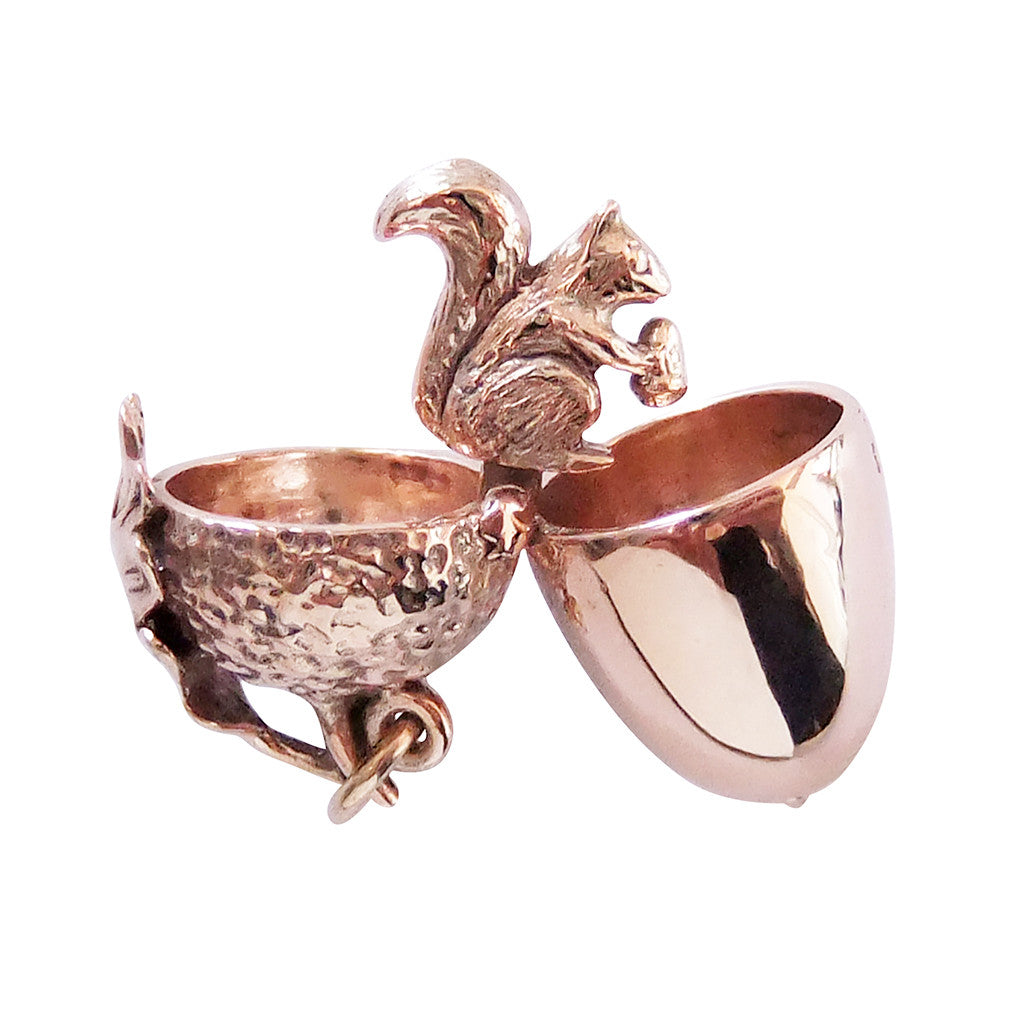 Rose gold acorn and squirrel pendant