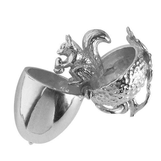 Sterling silver or gold acorn and squirrel charm pendant