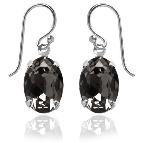 oval earrings with swarovski crystal | choice of colours silver night