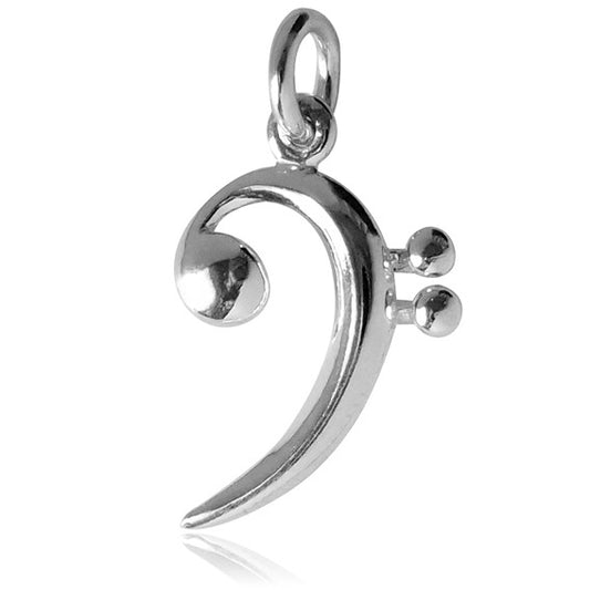 sterling silver bass clef charm on a white background