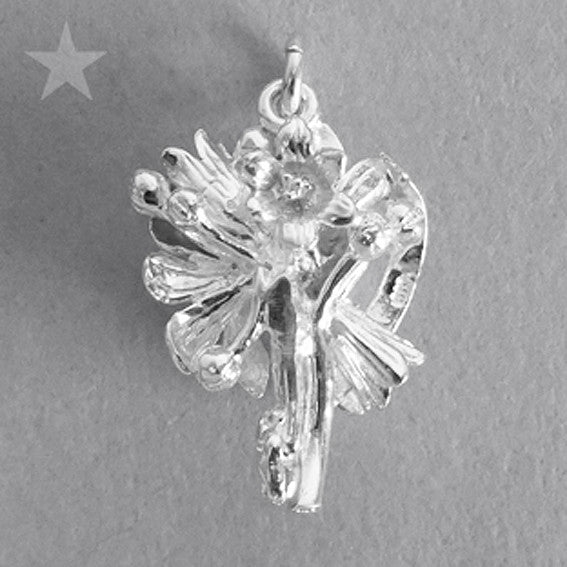 Sterling silver bouquet of flowers charm on a grey background