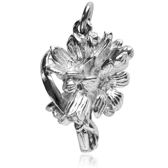 silver bouquet of flowers charm on a white background