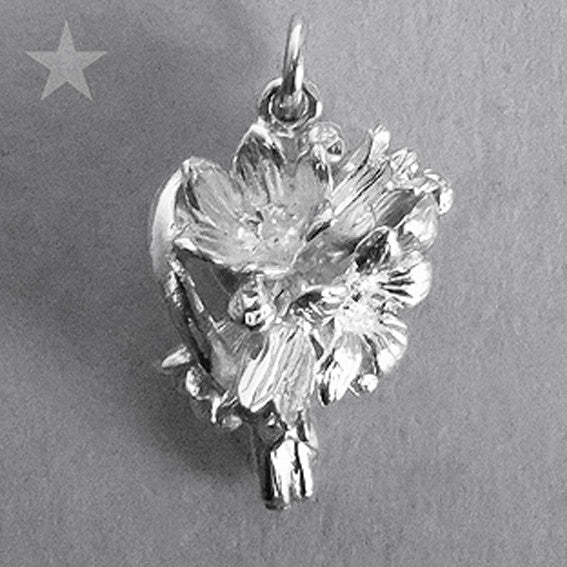 silver bouquet of flowers charm on a grey background