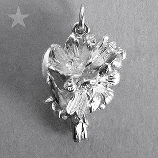 silver bouquet of flowers charm on a grey background