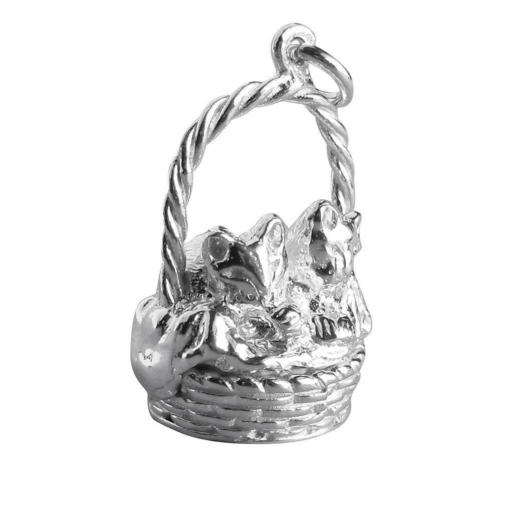Two Kittens in a Basket Charm Sterling Silver or Gold | Silver Star Charms