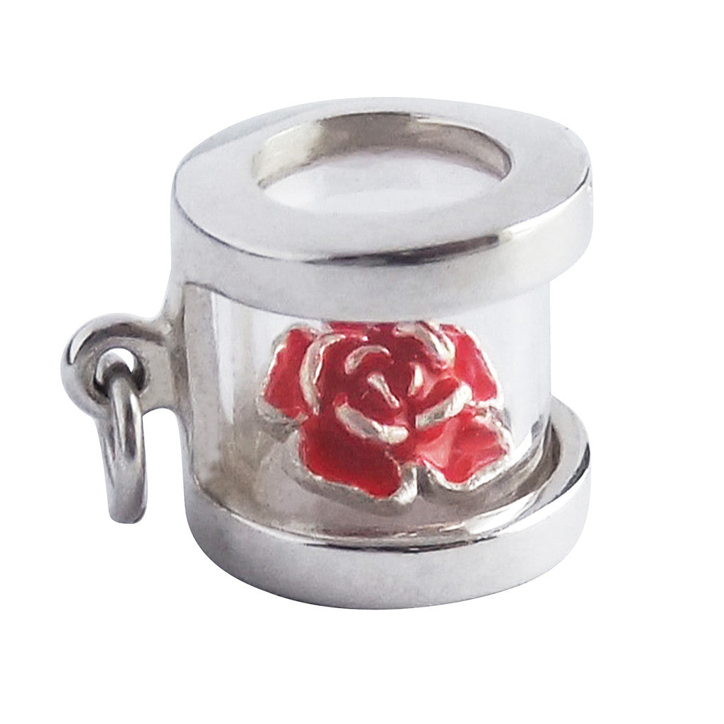 Red Rose Corsage Flower Box Charm | Silver Star Charms