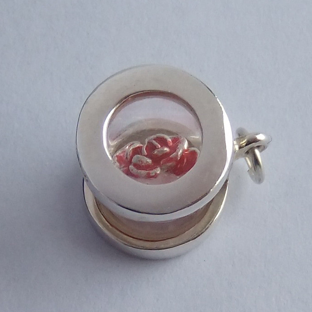 Red Rose Corsage Flower Box Charm | Silver Star Charms