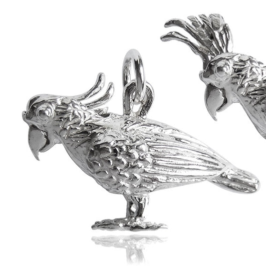 cockatoo charm with moving crest on white background