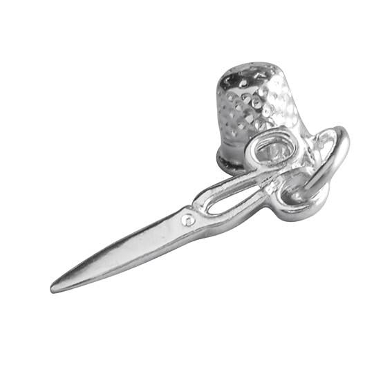 Thimble and scissors sewing charm sterling silver pendant