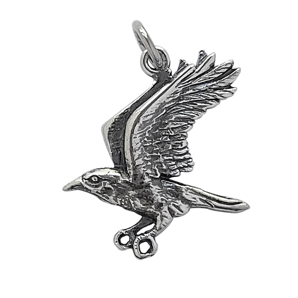 crow in flight charm in sterling silver