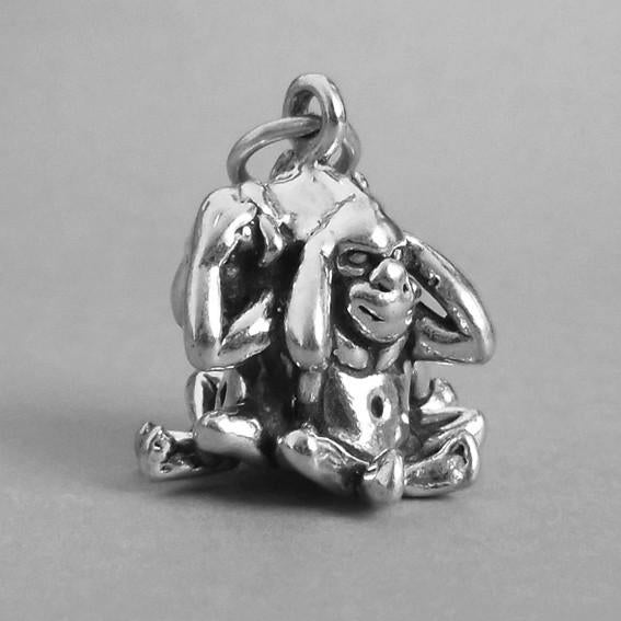 Three Wise monkeys charm 925 sterling silver pendant