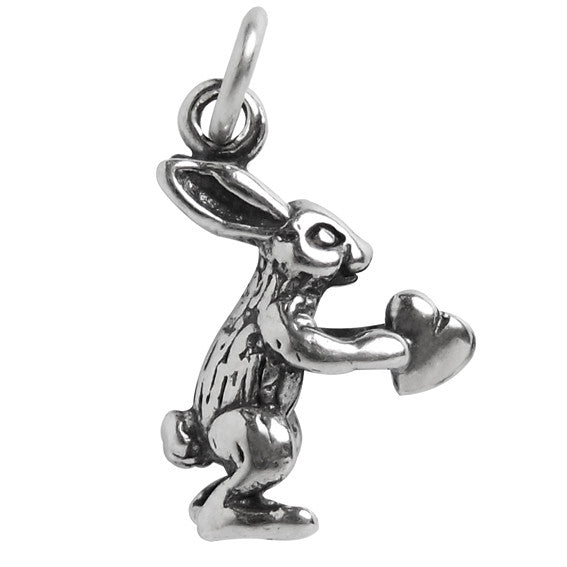 Rabbit with Heart Charm | 925 Sterling Silver Pendant – Charmarama