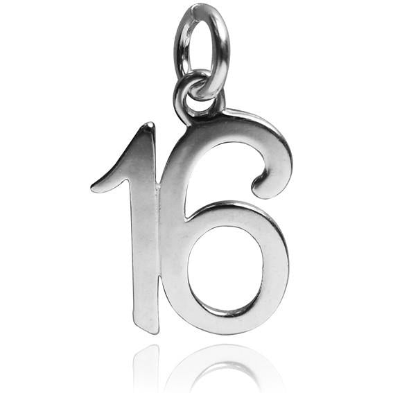 Number 16 sixteen Numeral Charm 925 Sterling Silver Pendant