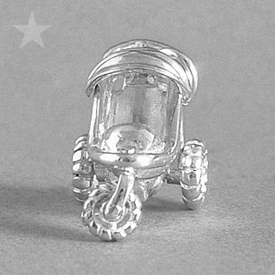 Sterling Silver or Gold Baby Stroller Pram Charm Pendant